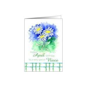Happy April Birthday Niece White Shasta Daisy Flower Watercolor Card