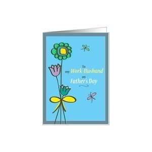  Happy FathersDay, whimsical flowers on blue Card Health 