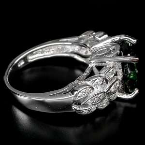 WINSOME TOP GREEN TOURMALINE,SAPPHIRE 925 SILVER RING SZ 6.25  