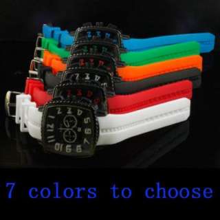   Mens Big Square Case RED Rubber Silicone Strap Sport Style Wrist Watch