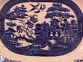 Antique Longton England BLUE WILLOW Platter 14 x 11  