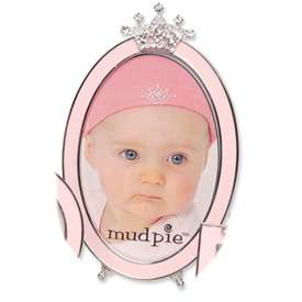 New Baby Gift Pink Enameled Jewel tone Tiara Oval Frame  