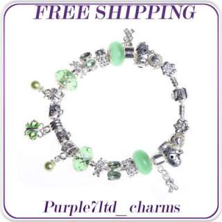 1pc green cats eye silver pendant European beads charm bracelet ZN9 