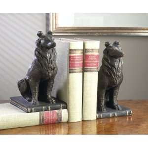  Bronze Collie Dog on Book Bookends, 2 Sets