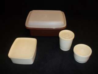 Vintage Tupperware Dark Brown Ice Cream Saver or Lunch Box Lot of 4 