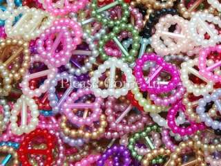 100 pieces of pearl heart buckle/ribbon slider in at least 20 mixed 