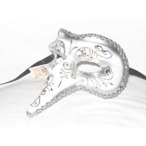   Silver and White Capitano Flavia Venetian Nose Mask
