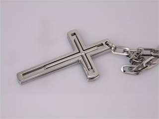 Mens Rhinestone double Cross Pendant Chain Necklace Favor Jesus Gift 