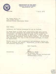 Sammy Davis Jr Signed Vietnam War Army Document PSA/DNA  