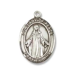 Our Lady of Peace Sterling Silver Medal with 18 Sterling Chain Patron 