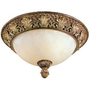   Light Venetian Patina Flush Mount with Vintage carved Scavo Glass