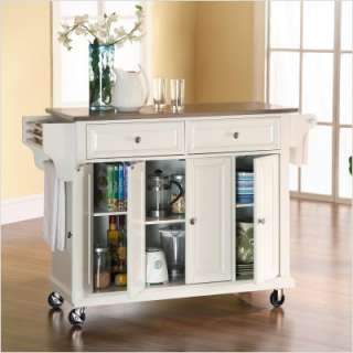 Crosley Kitchen Cart / Island with Stainless Steel Top in White 