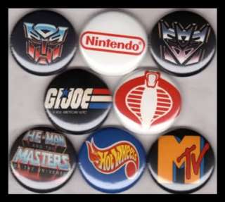 80s 1in buttons badge GI JOE HOT WHEELS MTV TRANSFORMER  