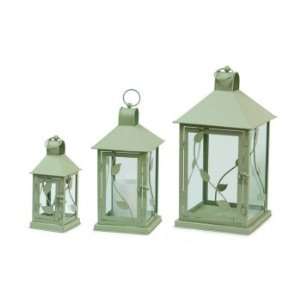   Metal & Glass Leaf Design Pillar Candle Lanterns 9   16.5 Home