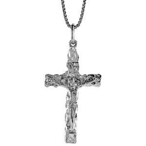 925 Sterling Silver Nugget Crucifix Pendant (w/ 18 Silver Chain), 1 3 