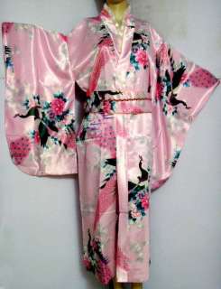 Japan Peacock Kimono Dress Robe Night Gown Pink WKD 12  
