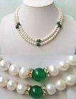 8mm White black pearl and Green Jade Gem Necklace 17  