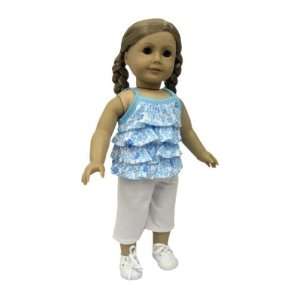  American Girl Doll Clothes Blue Ruffle Tank with White 
