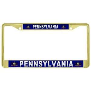  Pennsylvania State Name Flag Gold Tone Metal License Plate 