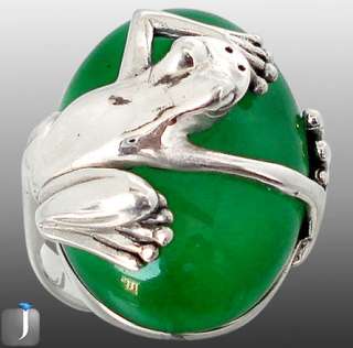 size 8 1/2 MAGICAL GREEN CHALCEDONY OVAL FROG 925 SILVER ARTISAN RING 