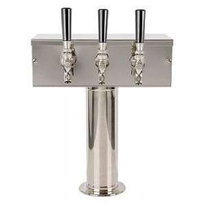 Stainless Steel T Style Triple Tap Faucet Draft Beer Tower   3 Inch 