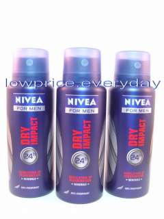Lot of 3 NIVEA Deodorant Spray For Men Dry Impact Minerals Cares 