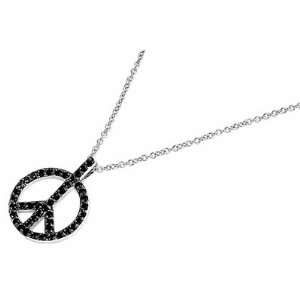  Sterling Silver Black CZ Peace Sign Necklace Jewelry
