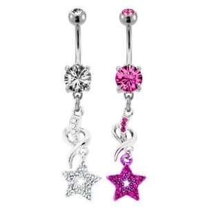 316L Steel Pink Prong Set Belly Ring With Sparkling Gem Twist with a 