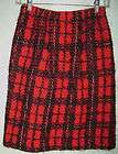 Adolfo New York Red Black Gold Plaid Wool Knit Skirt 4 VINTAGE NWOT