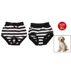   Dog White Black Striped Elastic Wasit Diaper Pants XL