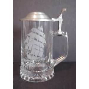 Old Spice Glass Stein 1886 Ariel Clipper Pewter Top