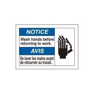  ENGLISH/FRENCH NOTICE WASH HANDS BEFORE RETURNING TO WORK 