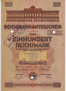 1925 REICHSBANK BOND GERMAN WEIMAR REPUBLIC REPARATIONS  