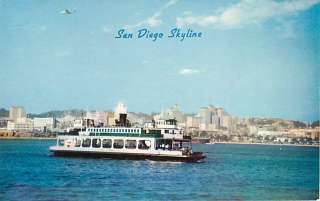 CALIFORNIA San Diego Ferry Skyline postcard CA 1950s  