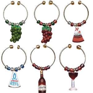 Boston Warehouse Wine and Cheese Wine Charms, Set of 6  
