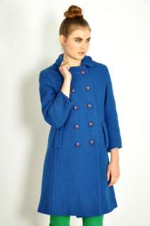 Vtg 60s Cobalt Blue PRINCESS WOOL Skinny MOD Pea Coat Jacket XS/S 