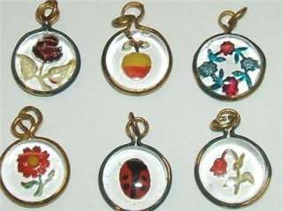 Antique German Reverse Painted Glass Charms   Lady Bug  