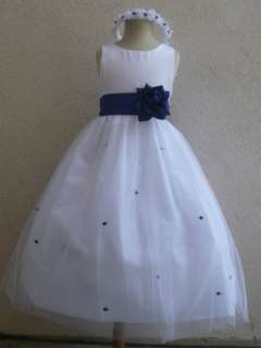 NEW WHITE ROYAL BLUE WEDDING FLOWER GIRL PAGEANT DRESS  