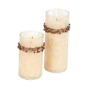   Country Botanical White Fuzzy Pillar Candle Holders
