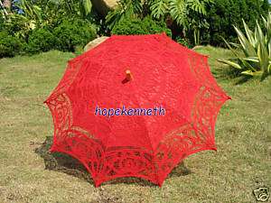 Handmade Battenburg lace RED wedding parasol umbrella  