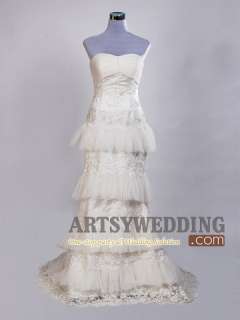 Tiered Tulle Bead Sequins Taffeta Wedding Dress Size 2 4 618 