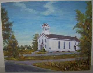 VINTAGE COUNTRY CHURCH CEMETERY ACRYLIC PAINTING BOARD  