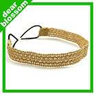 Gold Chain Waved Elastic Headband Vintage Boho Hippie H