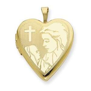  Gold Filled 20mm Mother child Cross Heart Locket Jewelry
