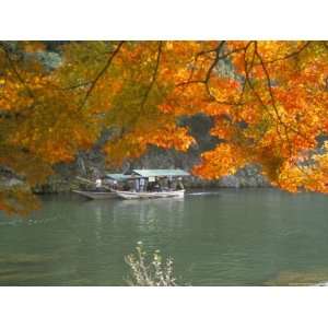 Autumn Maples, Traditional Boats on the Hozu River, Arashiyama, Kyoto 