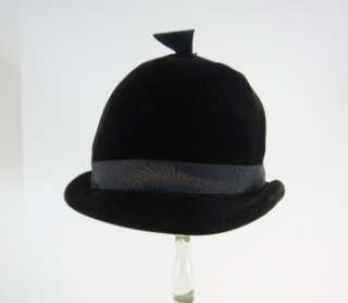 Vintage Ladies Womens Hat 1960s Adolfo Paris Black Velvet Cloche 