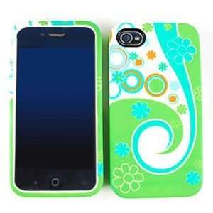 Apple iPhone i Phone 4 / 4S 4 S Light Green with Floral Flowers and 