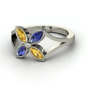  Quatrefoil Flower Ring, Palladium Ring with Sapphire 