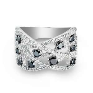  14k White Gold Wedding Ring with White and Black Round Cut 