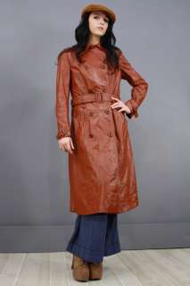 Vintage 70s Sienna LEATHER Spy PRINCESS Trench MOD Boho Hippie Coat 